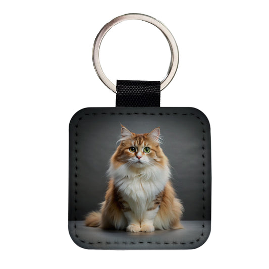 Ragamuffin Cat Photo Square Faux Leather Keychain
