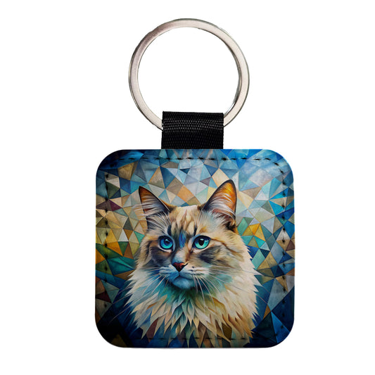 Ragdoll Cat Abstract Art Square Faux Leather Keychain