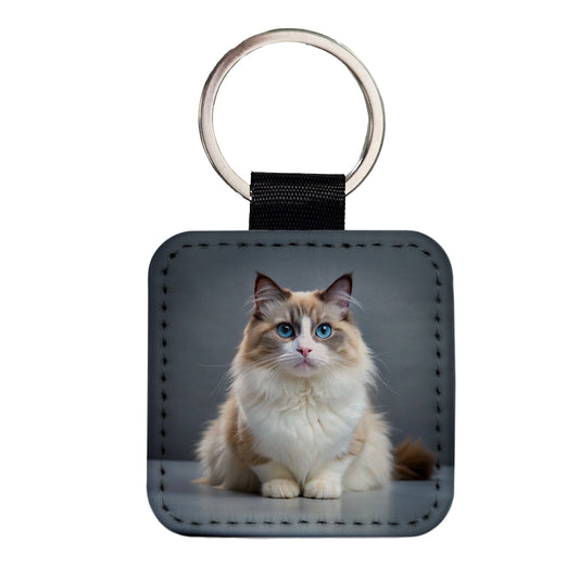 Ragdoll Cat Photo Square Faux Leather Keychain