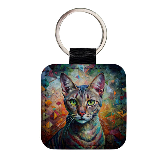 Singapura Cat Abstract Art Square Faux Leather Keychain