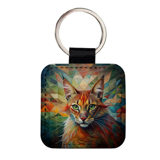 Somali Cat Abstract Art Square Faux Leather Keychain