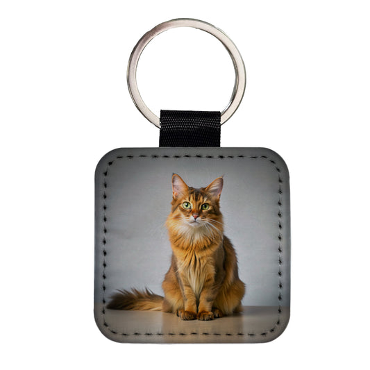 Somali Cat Photo Square Faux Leather Keychain