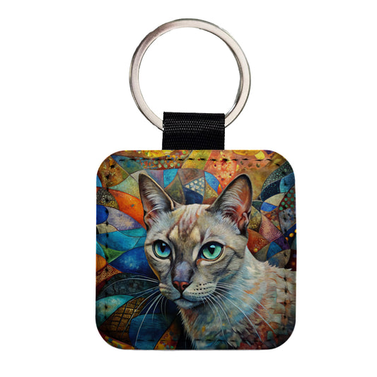 Tonkinese Cat Abstract Art Square Faux Leather Keychain