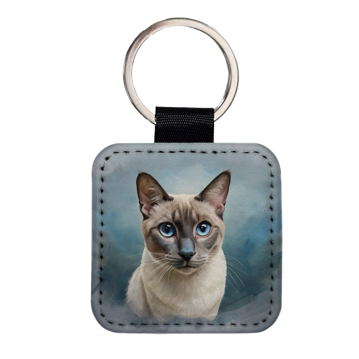 Tonkinese Cat Illustration Square Faux Leather Keychain