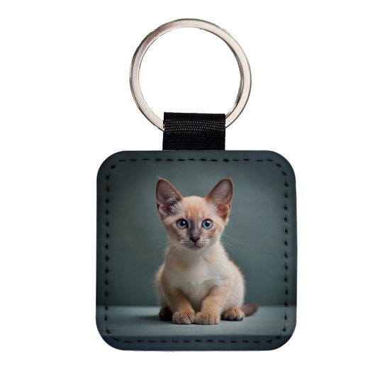 Tonkinese Cat Kitten Photo Square Faux Leather Keychain