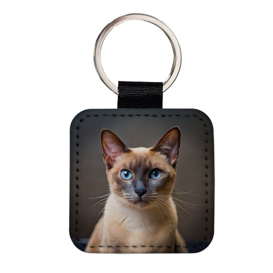 Tonkinese Cat Photo Square Faux Leather Keychain