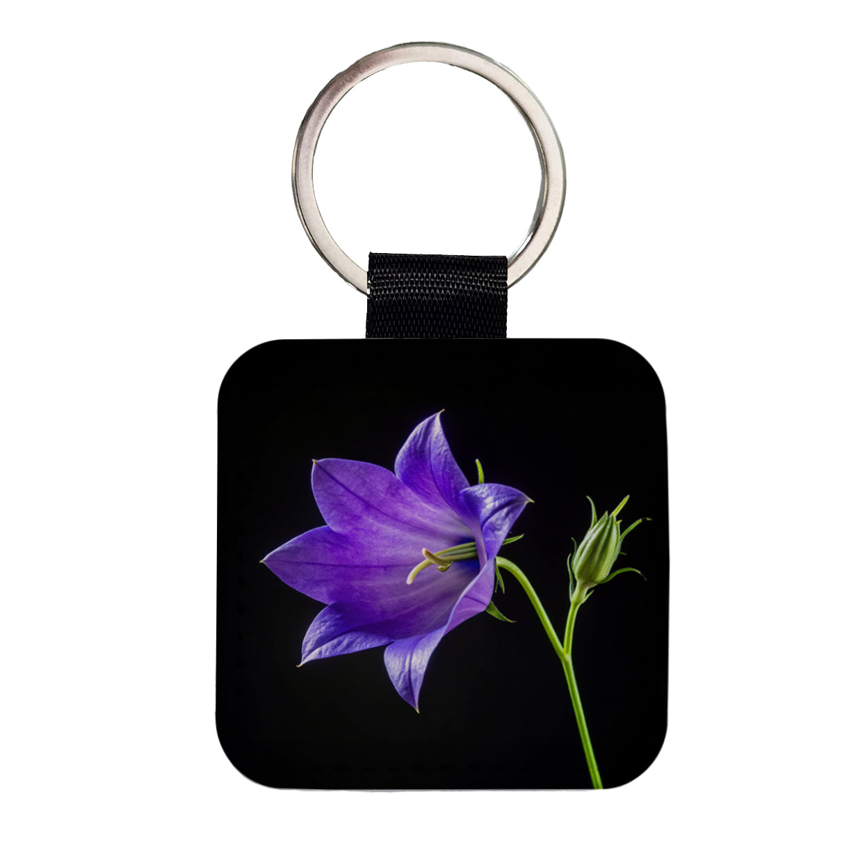Bellflower Purple Flower Photo Square Faux Leather Keychain