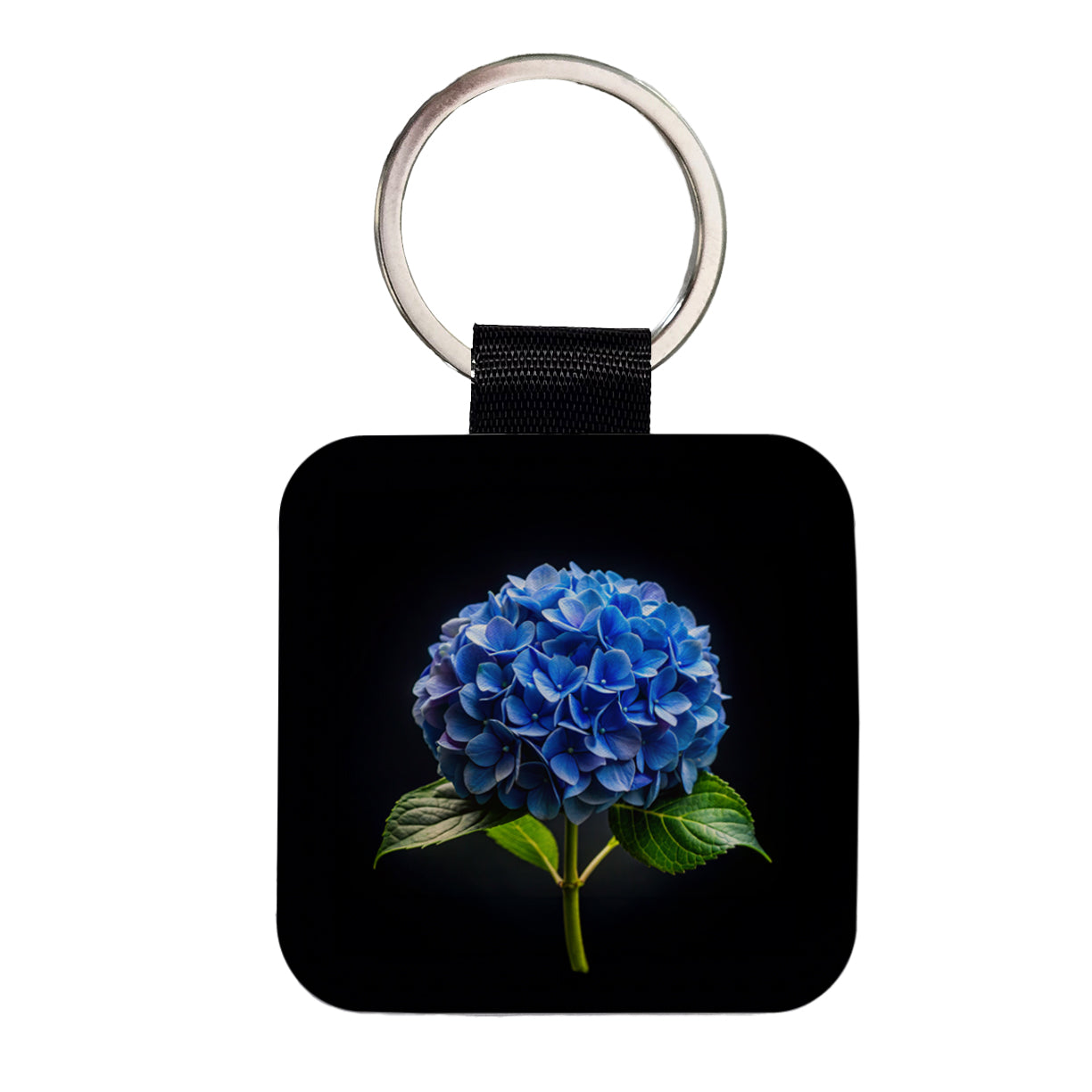 Blue Hydrangea Flower Photo Square Faux Leather Keychain