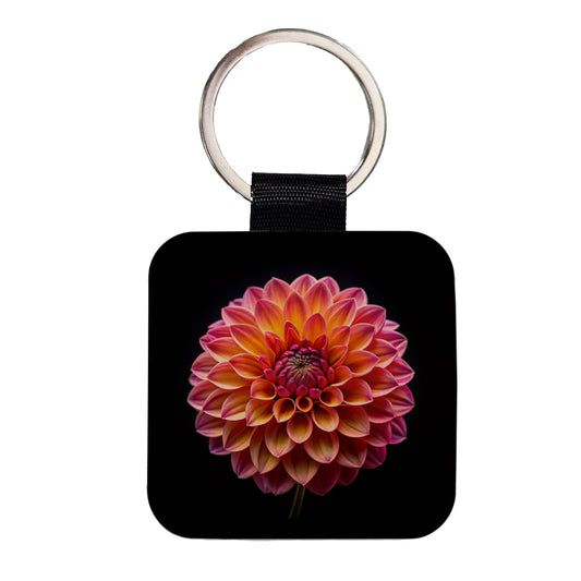 Dahlia Flower Photo Square Faux Leather Keychain