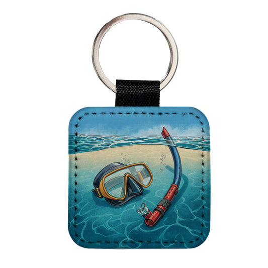 Snorkel And Mask on Beach Square Faux Leather Keychain
