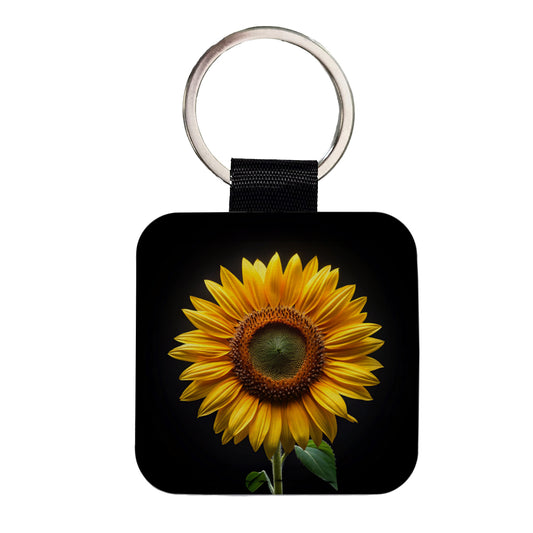 Sunflower Photo Square Faux Leather Keychain