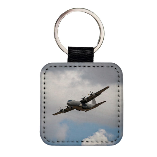 C-130 Hercules Military Transport Plane Square Faux Leather Keychain