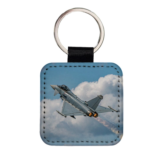 Eurofighter Typhoon Fighter Jet Plane Square Faux Leather Keychain
