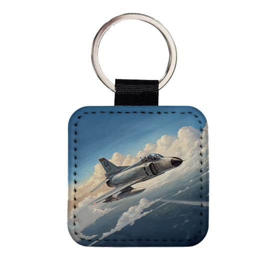 F-4 Phantom II Fighter Bomber Jet Plane Square Faux Leather Keychain