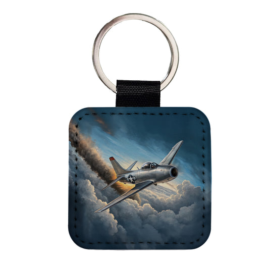 F-86 Sabre Jet Fighter Plane Square Faux Leather Keychain