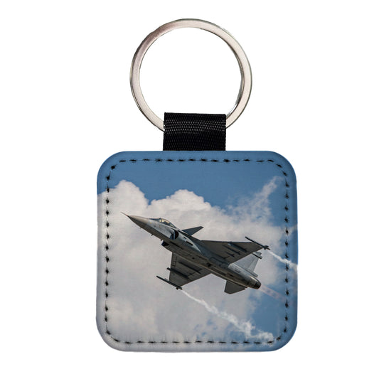 JAS 39 Gripen Multirole Fighter Jet Plane Square Faux Leather Keychain