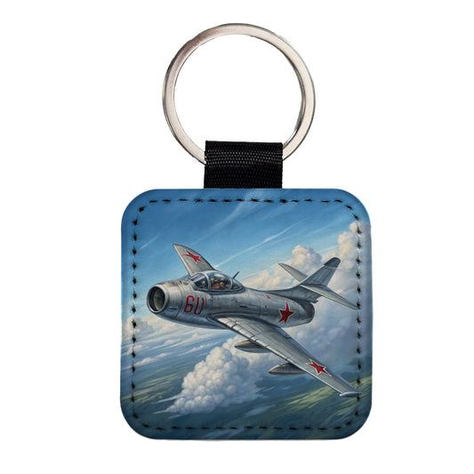 MiG-15 Russian Fighter Jet Plane Square Faux Leather Keychain