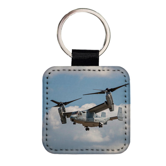 V-22 Osprey Tiltrotor Military Transport Square Faux Leather Keychain