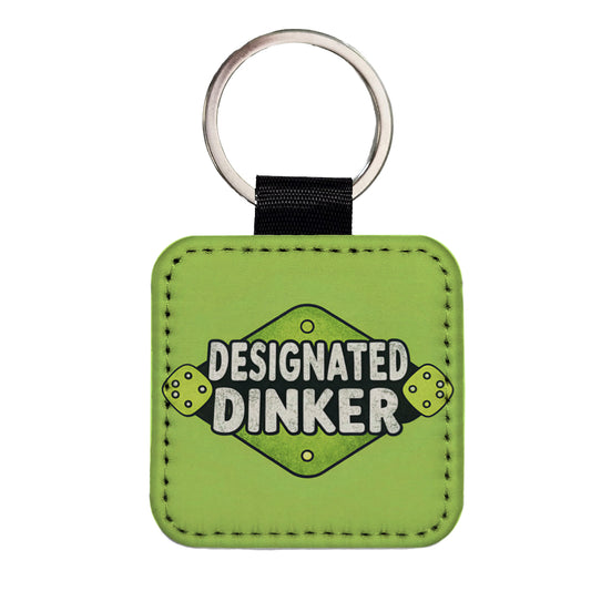Designated Dinker Funny Pickleball Saying Square Faux Leather Keychain