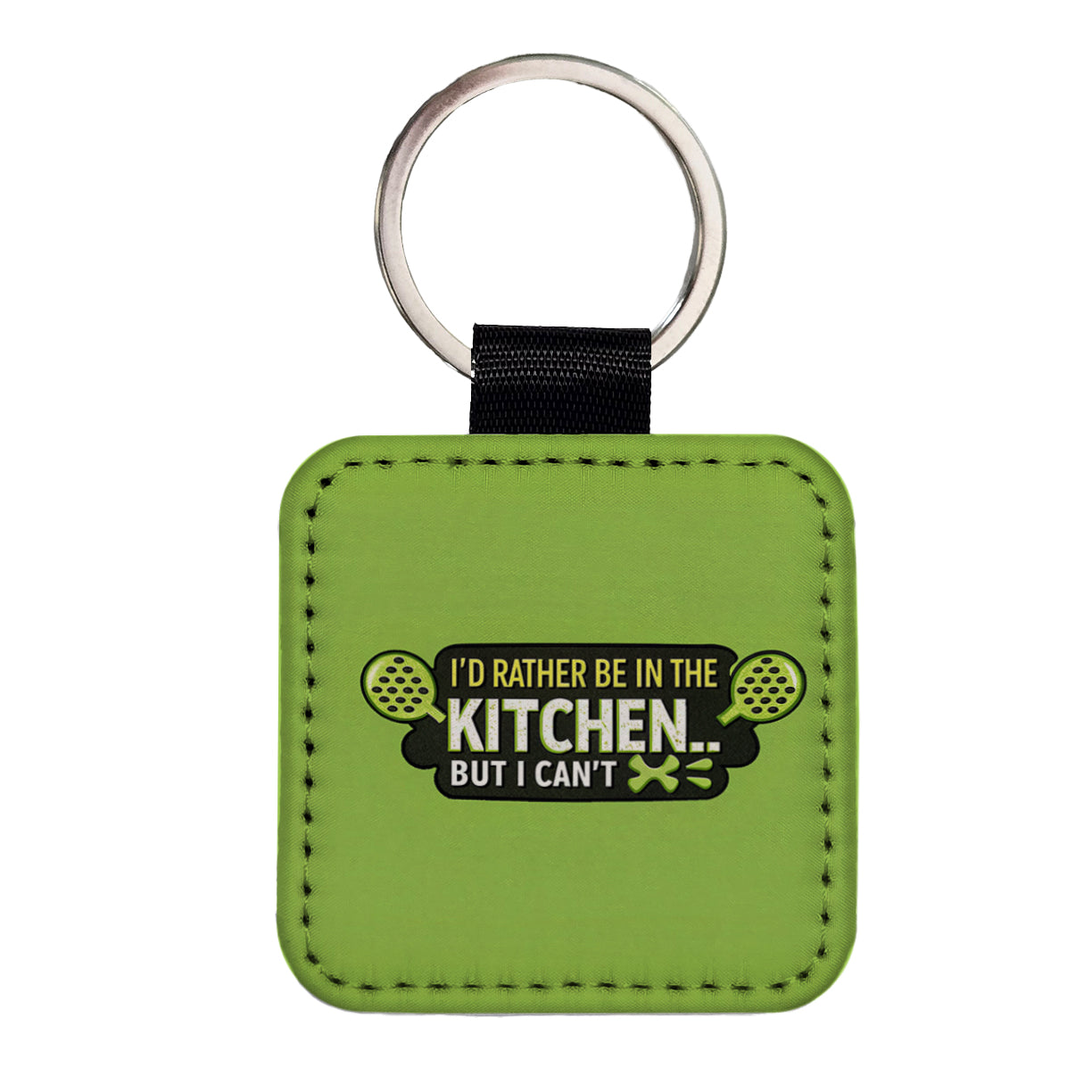I'd Rather Be In The Kitchen But I Can't Funny Pickleball Square Faux Leather Keychain