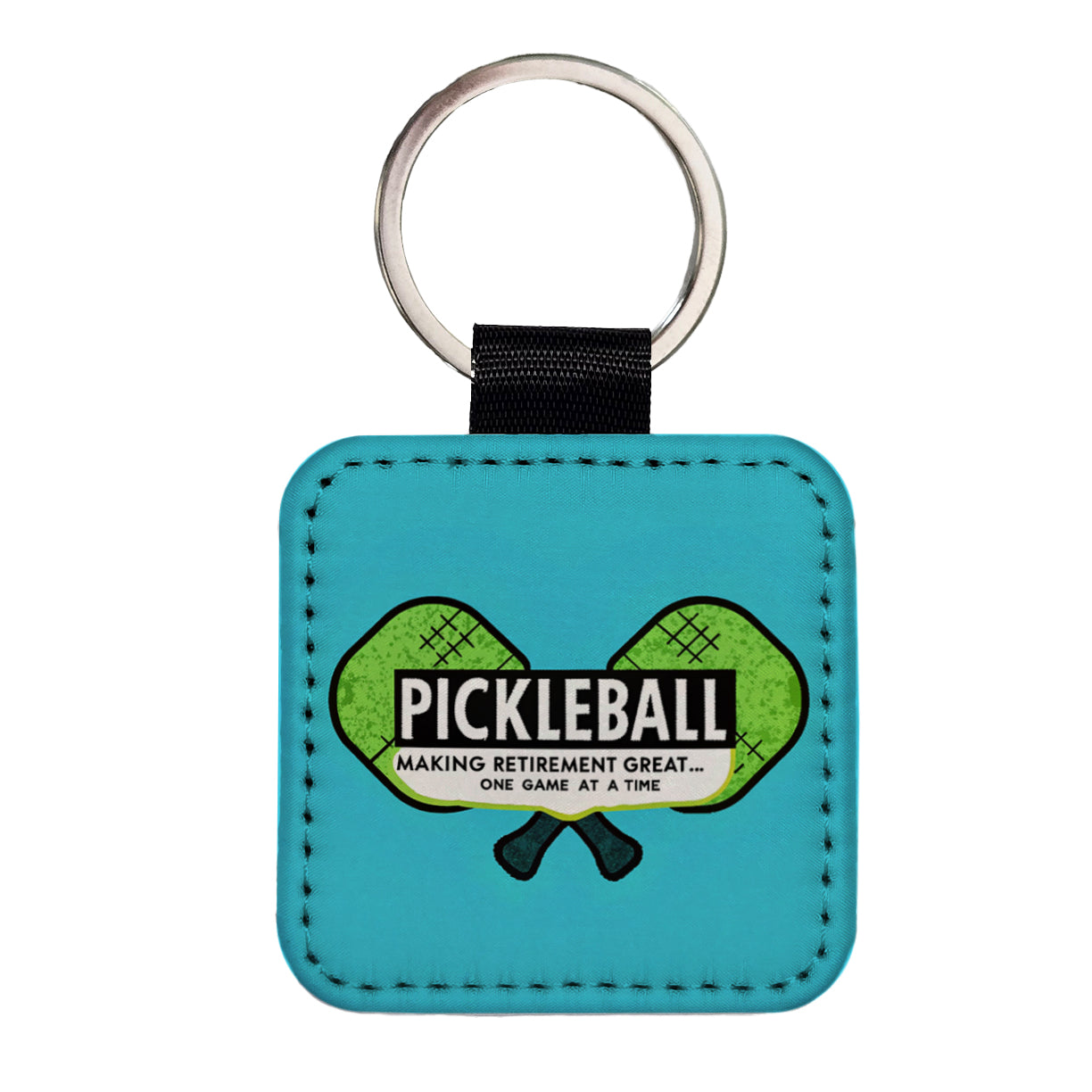 Pickleball Making Retirement Great One Game At A Time Square Faux Leather Keychain
