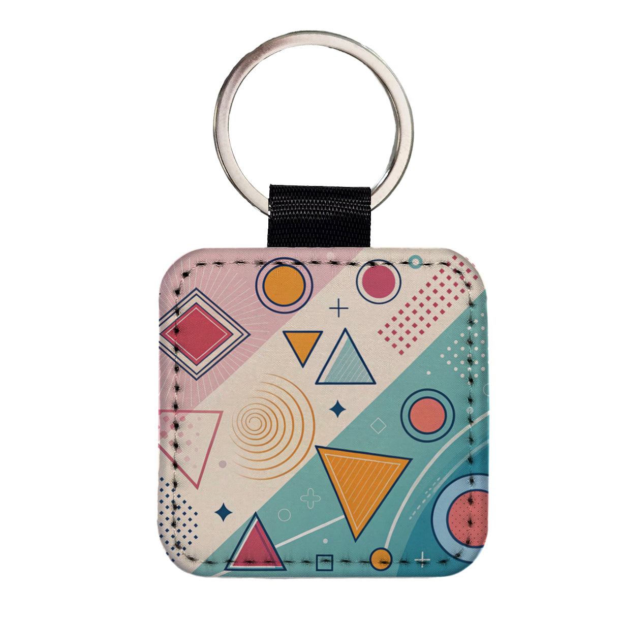 Abstract Geometric Shapes Colorful Square Faux Leather Keychain