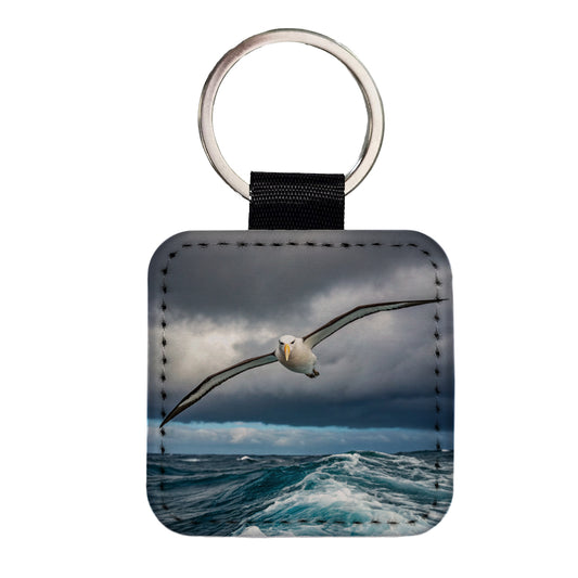 Albatross Bird Flying Over Ocean Photo Square Faux Leather Keychain