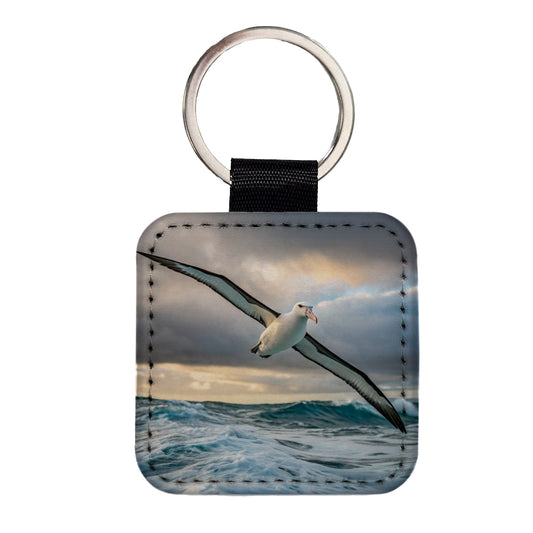 Albatross Bird Photo Square Faux Leather Keychain