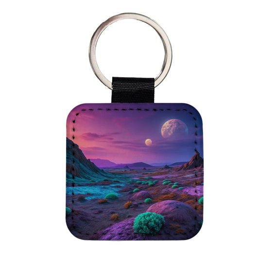Alien Planet Surface Beautiful Square Faux Leather Keychain