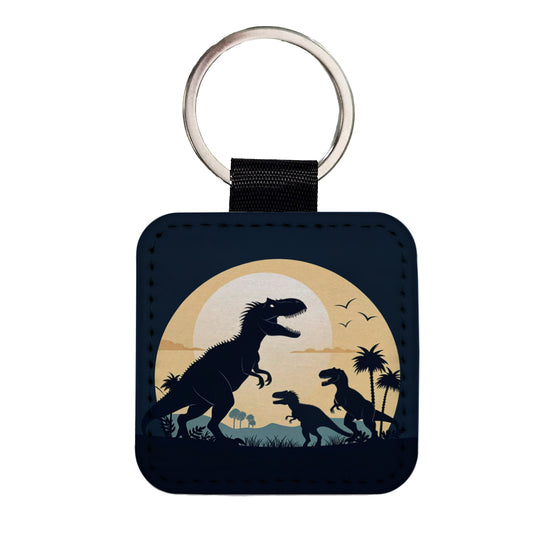 Allosaurus Silhouettes Dinosaurs Square Faux Leather Keychain