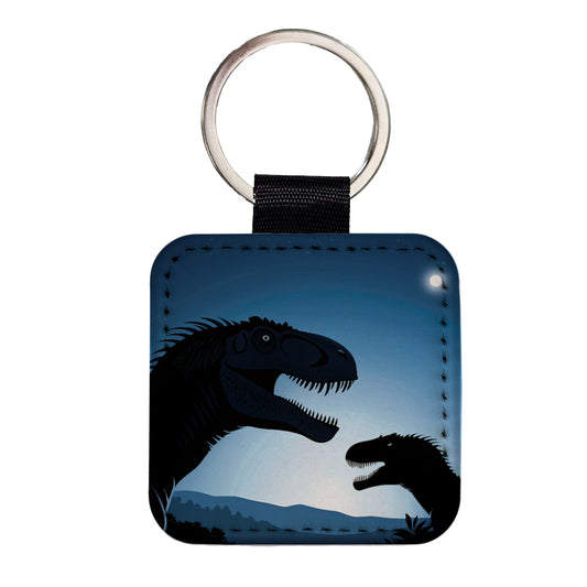 Allosaurus Silhouettes Night Dinosaurs Square Faux Leather Keychain