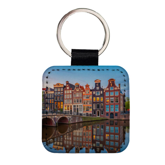 Amsterdam Netherlands Photo Square Faux Leather Keychain