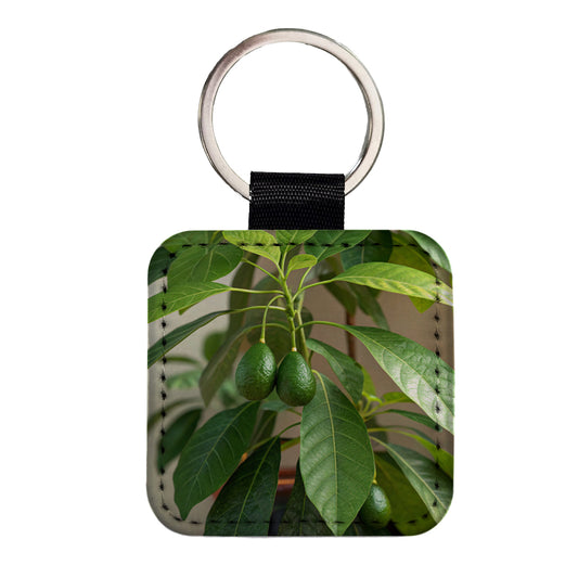 Avocados On Plant Square Faux Leather Keychain