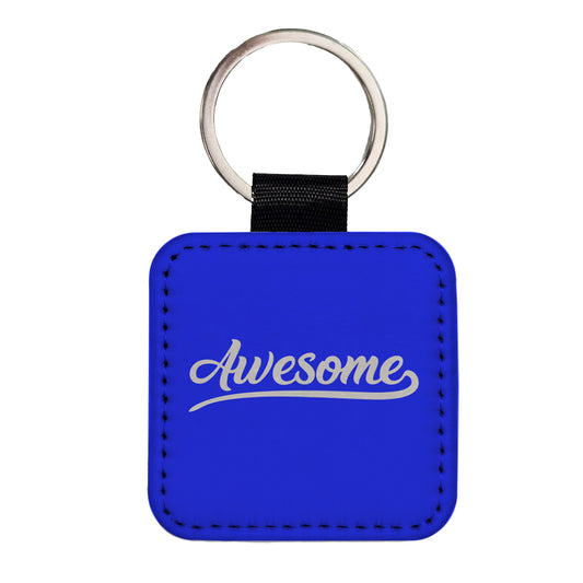 Awesome Blue Square Faux Leather Keychain