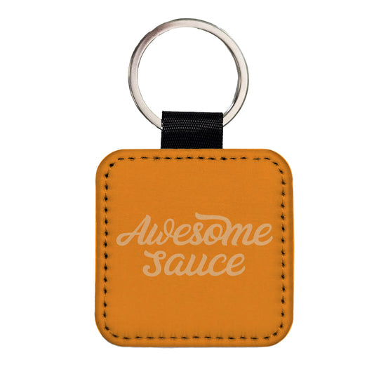 Awesome Sauce Orange Square Faux Leather Keychain