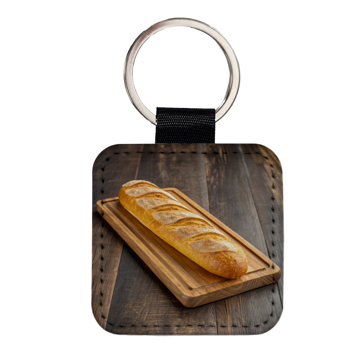 Baguette Bread Board Square Faux Leather Keychain