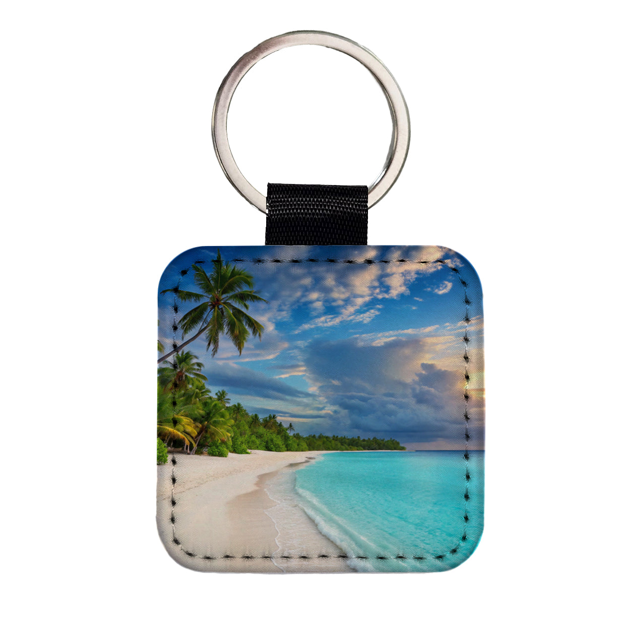 Bali Indonesia Beach Ocean Palm Trees Square Faux Leather Keychain