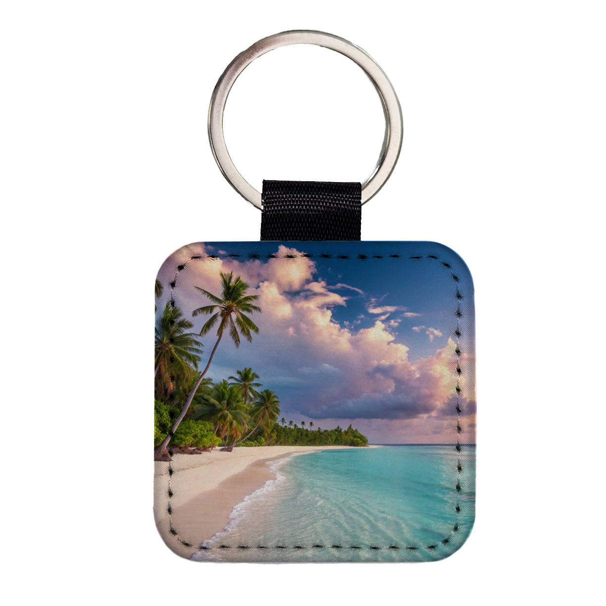 Bali Indonesia Beach Sand Ocean Square Faux Leather Keychain