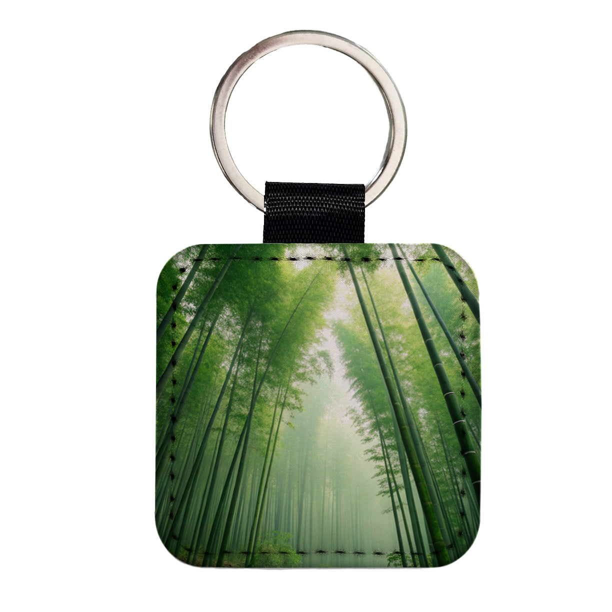 Bamboo Grove Forest Beautiful Square Faux Leather Keychain