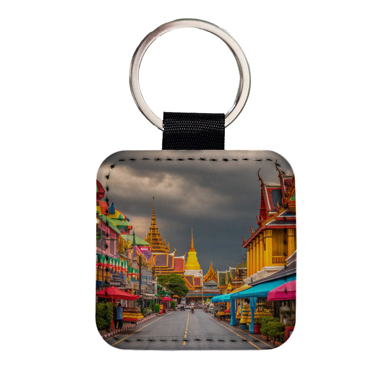 Bangkok Thailand Street Square Faux Leather Keychain