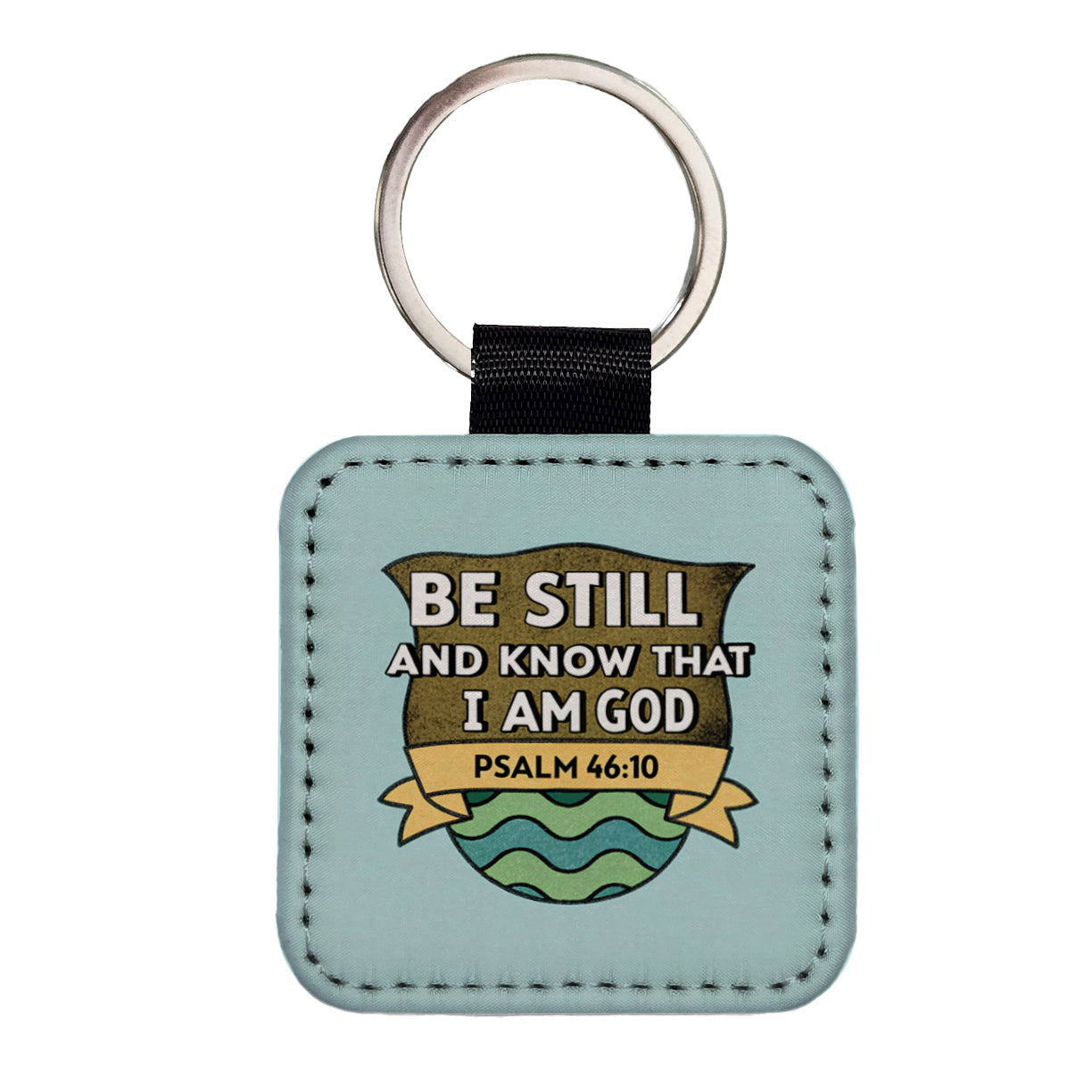 Be Still And Know That I Am God Psalm Bible Verse Square Faux Leather Keychain