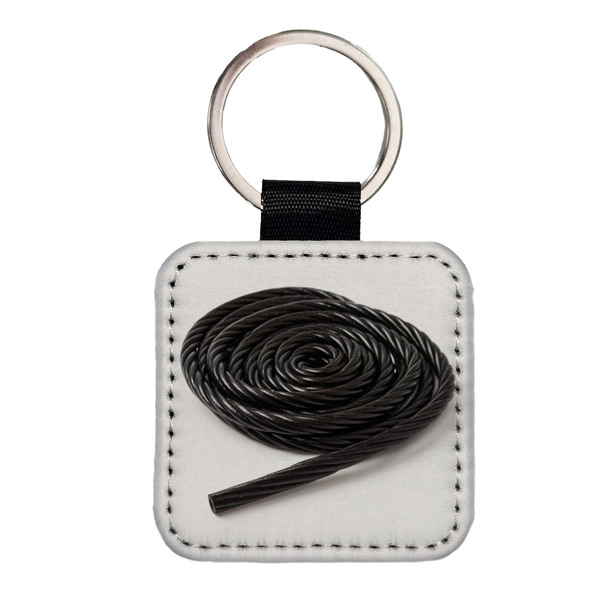 Black Licorice Rope Square Faux Leather Keychain