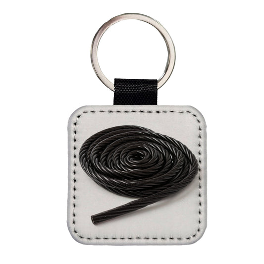 Black Licorice Rope Square Faux Leather Keychain