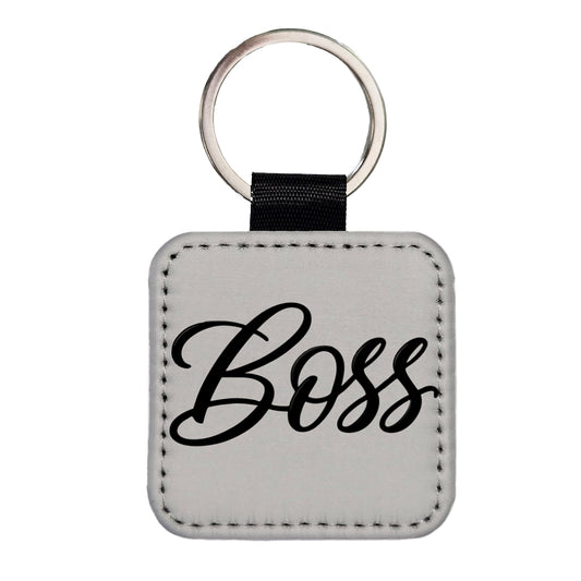 Boss Script Square Faux Leather Keychain