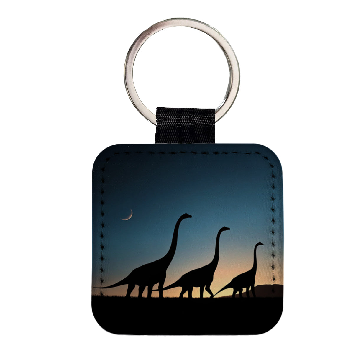 Brachiosaurus Silhouettes Dinosaurs Square Faux Leather Keychain