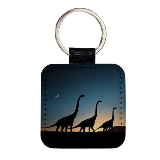 Brachiosaurus Silhouettes Dinosaurs Square Faux Leather Keychain