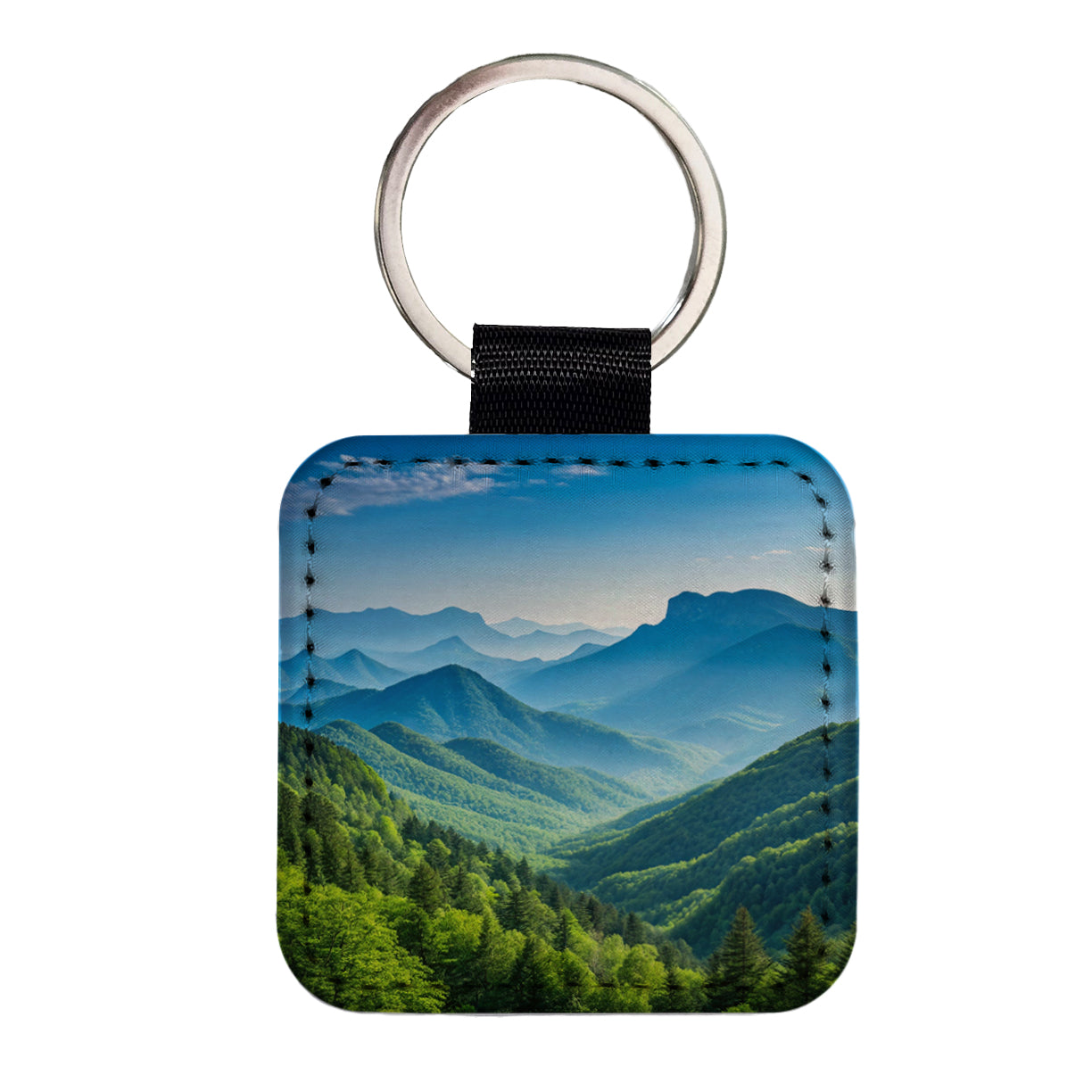 Breathtaking Mountain Views Forest Square Faux Leather Keychain