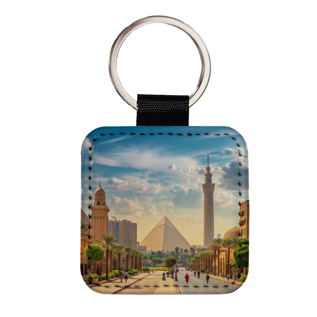 Cairo Egypt Pyramid Street Square Faux Leather Keychain