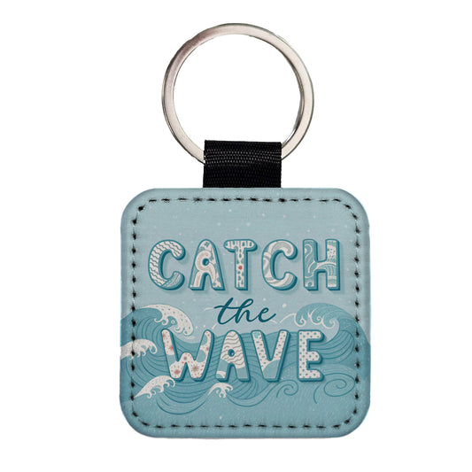 Catch The Wave Ocean Square Faux Leather Keychain