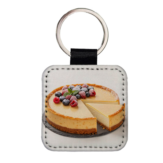 Cheesecake Fruit Slice Square Faux Leather Keychain